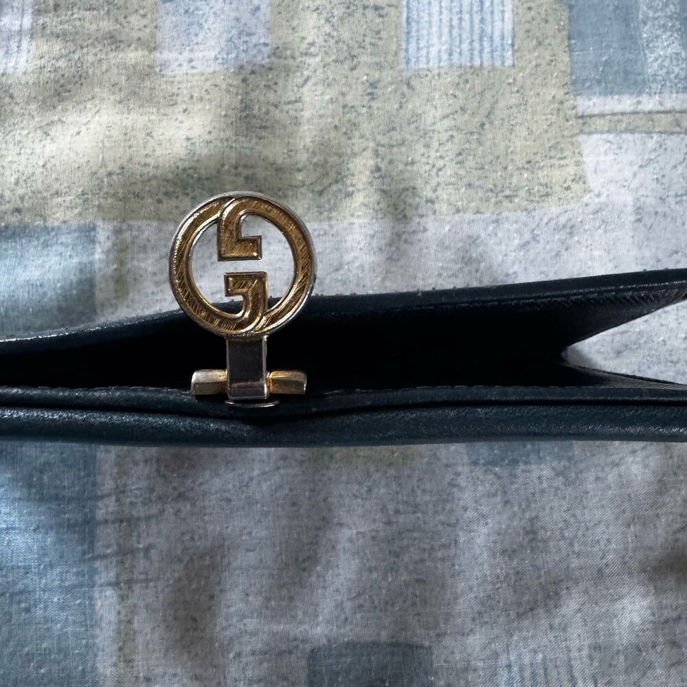 Gucci Vintage GG Canvas Dark blue Leather Bifold Wallet Vintage Italy "7 x 3.5" - Picture 12 of 16